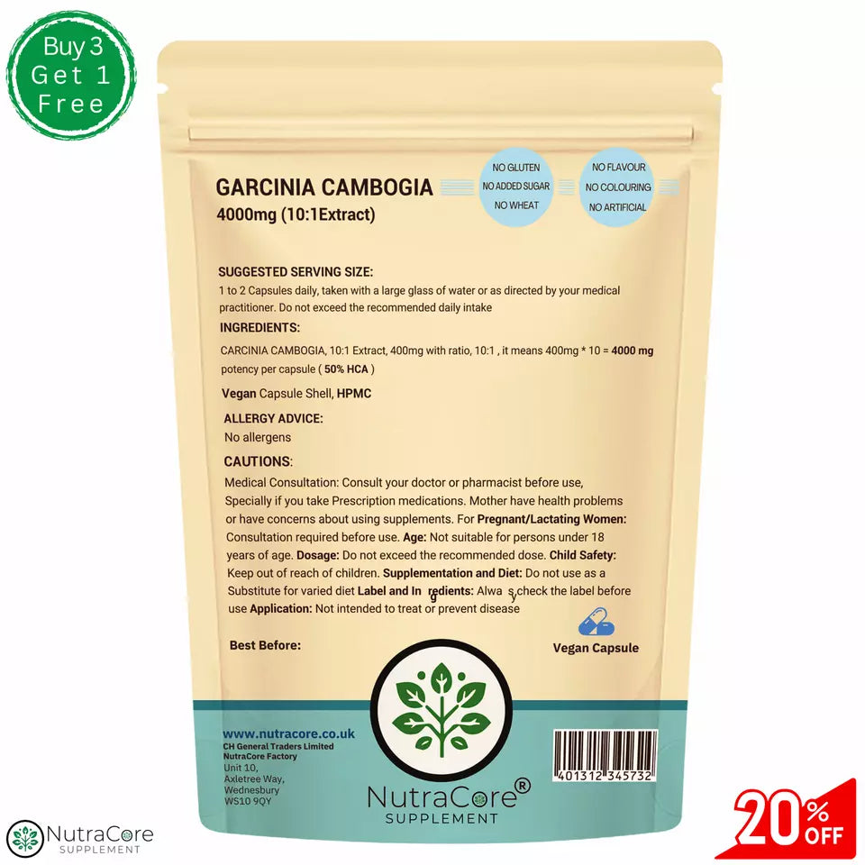 Garcinia Cambogia 4000mg Capsules (5%HCA) Weight Control Management-Vegan