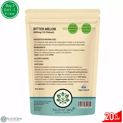 Bitter Melon Extract Capsules 6000mg-(30% Charantin)-Blood & Cholesterol support