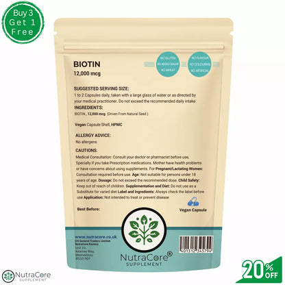 BIOTIN 12,000 mcg Capsule (Driven From Natural Seed) HEALTHY HAIR, SKIN&NAIL