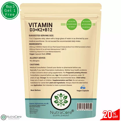 Vitamin D3 10000iu K2 MK7 Vitamin B12 10000mcg Best Natural Powder Vegan Vit D3