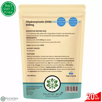 Dihydromyricetin (98%DHM) 600mg Capsules -(Pure Hovenia Dulcis)-Hangover Support