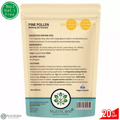 Pine Pollen Capsule, 8000mg-99% Cracked Cell -Testosterone Support & Sleep Aid