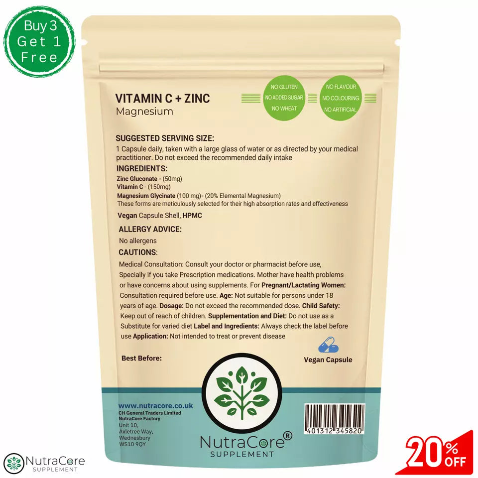 Vitamin C+Zinc Double Strength Capsule (20%Elemental Magnesium)-Natural Vitamin C