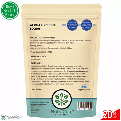 Alpha 100% GPC 500mg Capsules-Effective &Veg Caps -Cognitive & Athletes Support