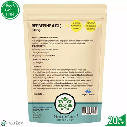 Berberine 600mg Capsules-(97%HCL)-Heart Health, Weight Loss & Blood Sugar Health