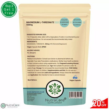Magnesium L Threonate Capsules 550mg-Brain & Cognitive Support-Sleep &Stress Aid
