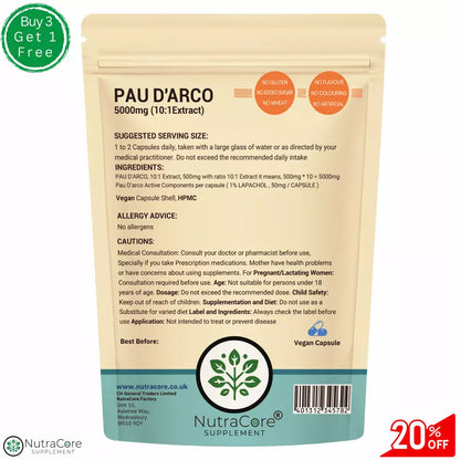 Pau D'arco Capsule 5000mg-(50mg Lapachol) Anti-Inflammation -100% Natural&Vegan