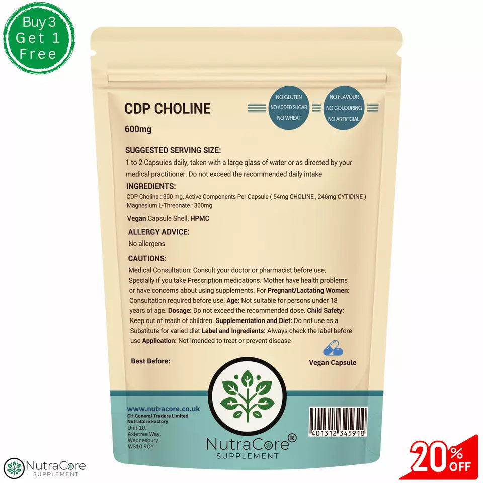 CDP Choline 600mg Capsules-(54mg Choline ,246mg Cytidine)-Magnesium L-Threonate