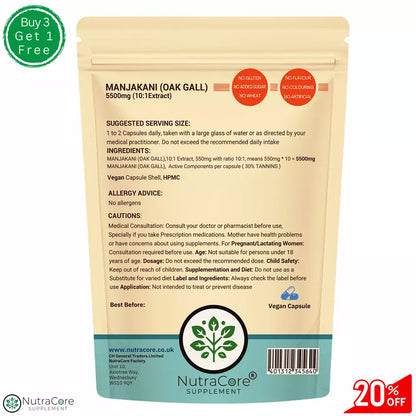 "Manjakani Oak Gall" Caps 5500mg-(30%Tannins)-Vaginal Tightening Tissue-Vegan