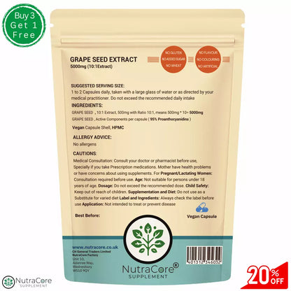 Grape Seed Capsules 5000mg (95% Proanthocyanidins)-100% Organic & Vegan Product