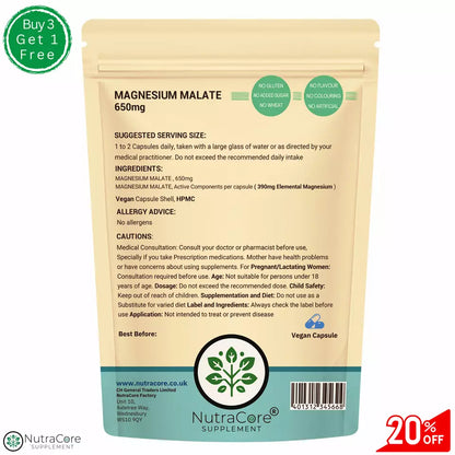 Magnesium Malate 650mg Magnesium Capsules-Vegan Magnesium & Strong Supplement