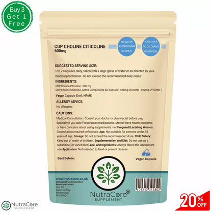 CDP Choline Citicoline 600mg Capsule-(108mg Choline&492mg Cytidine)-Brain Health