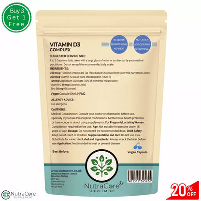 Vitamin D3 Complex,(Vit. K2 ,MK7, Vit. C, Mag. Glycinate, Zinc) Capsules, immune