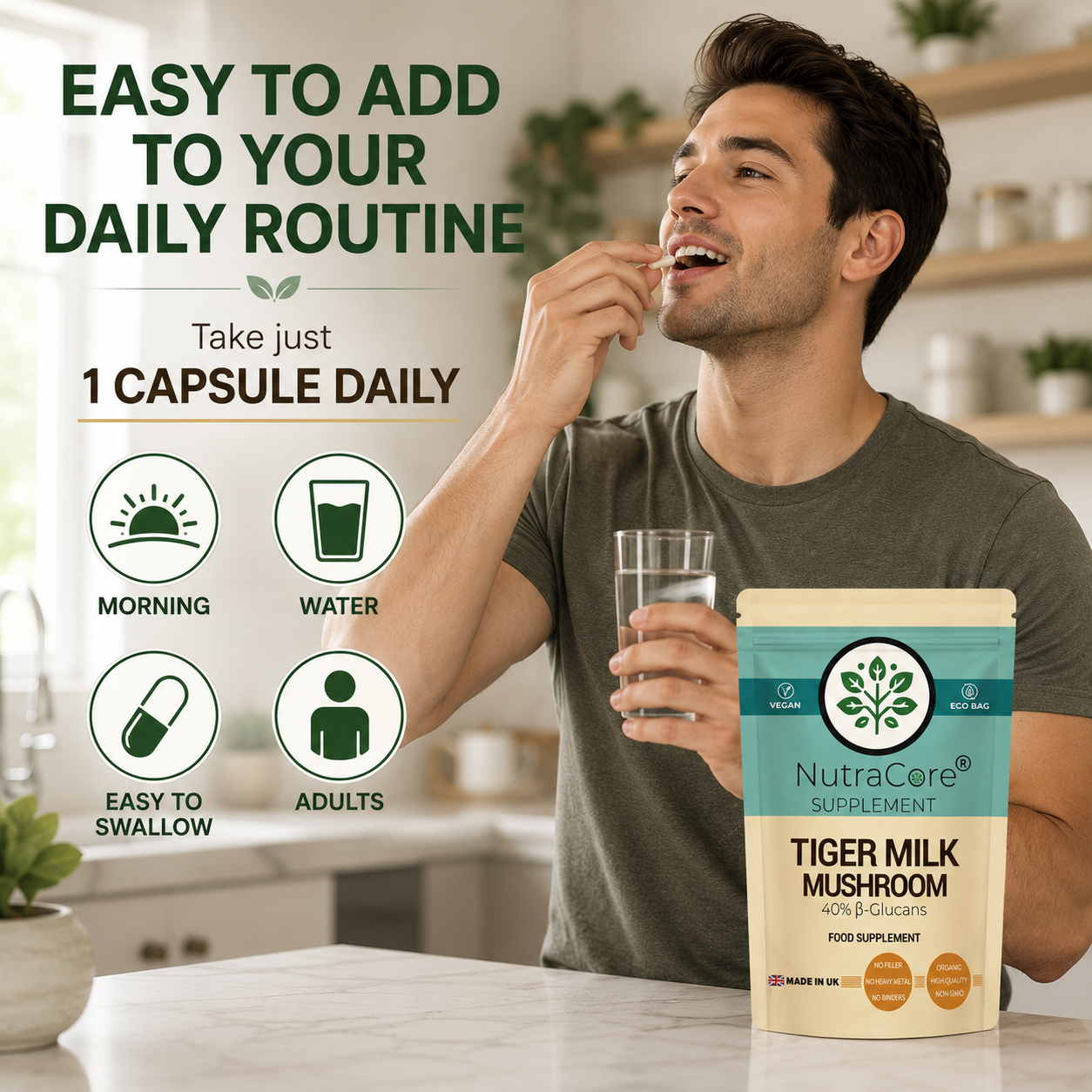 Tiger Milk Mushroom 5000mg Capsules-(40%B-Glucans)-100% Natural & Vegan Product