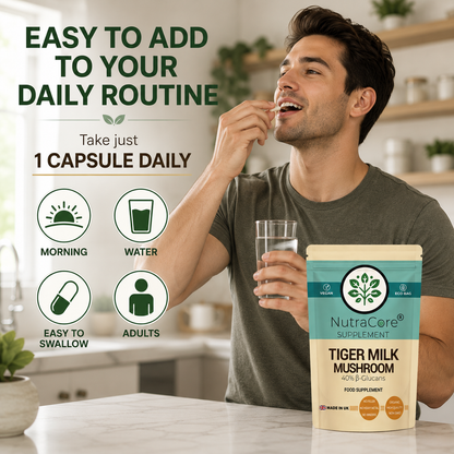 Tiger Milk Mushroom 5000mg Capsules-(40%B-Glucans)-100% Natural & Vegan Product