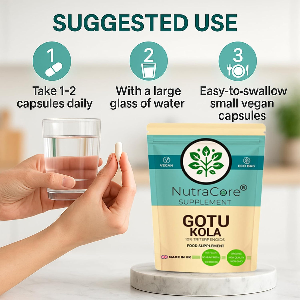Gotu Kola 5000mg Capsules | 10% Triterpenoids | Vegan Formula