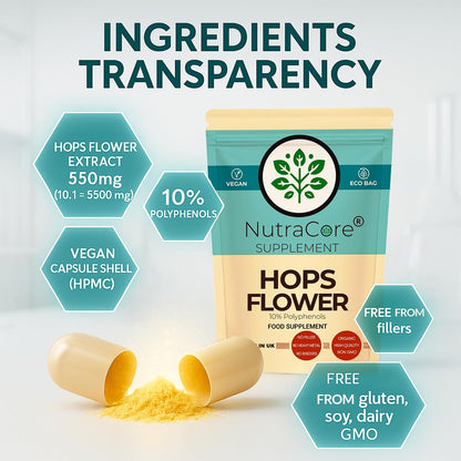 Hops Flower Extract 5500mg Capsules | 10% Polyphenols | Vegan Formula