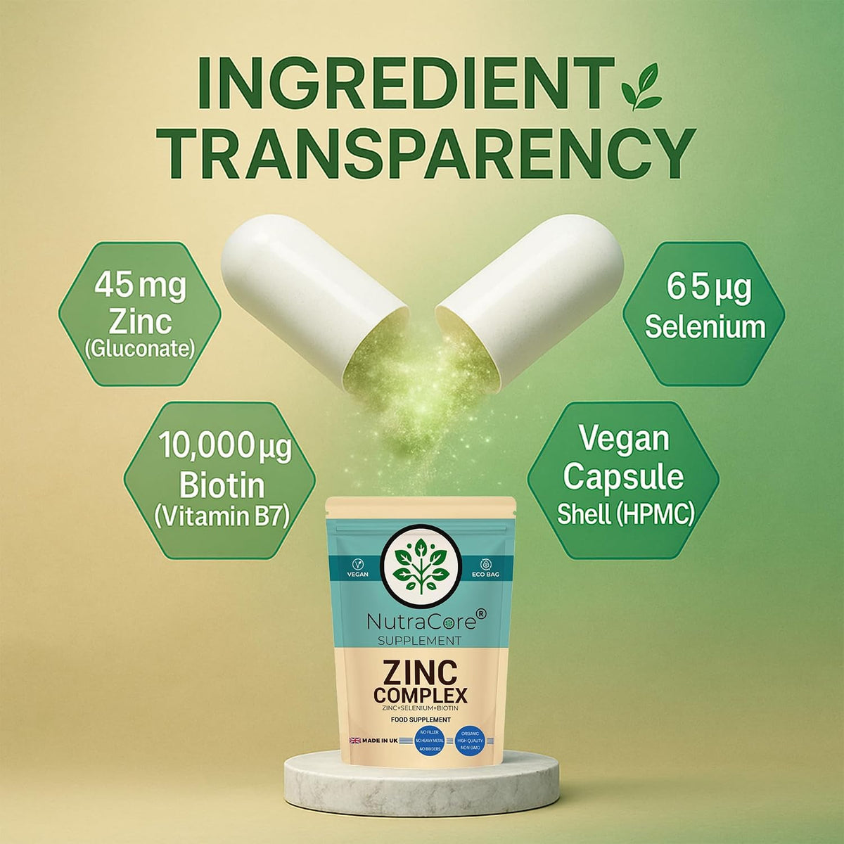 Zinc Complex Capsules | Zinc, Selenium & Biotin | Vegan Supplement
