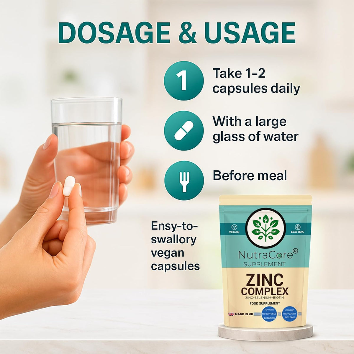 Zinc Complex Capsules | Zinc, Selenium & Biotin | Vegan Supplement