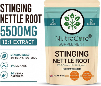 Stinging Nettle Root Capsules 5500mg (5% Lignans, 2% ß-Sitosterol) – 100% Vegan