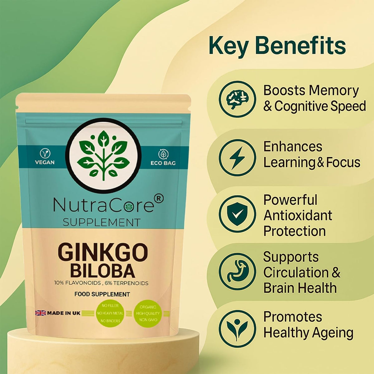 Ginkgo Biloba 5000mg Capsules | 10:1 Extract | 300mg Terpenoids | Vegan