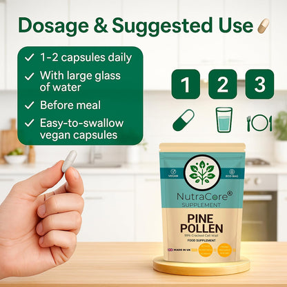 Pine Pollen Capsules 8000mg – 99% Cracked Cell Wall, Men's Wellness Support