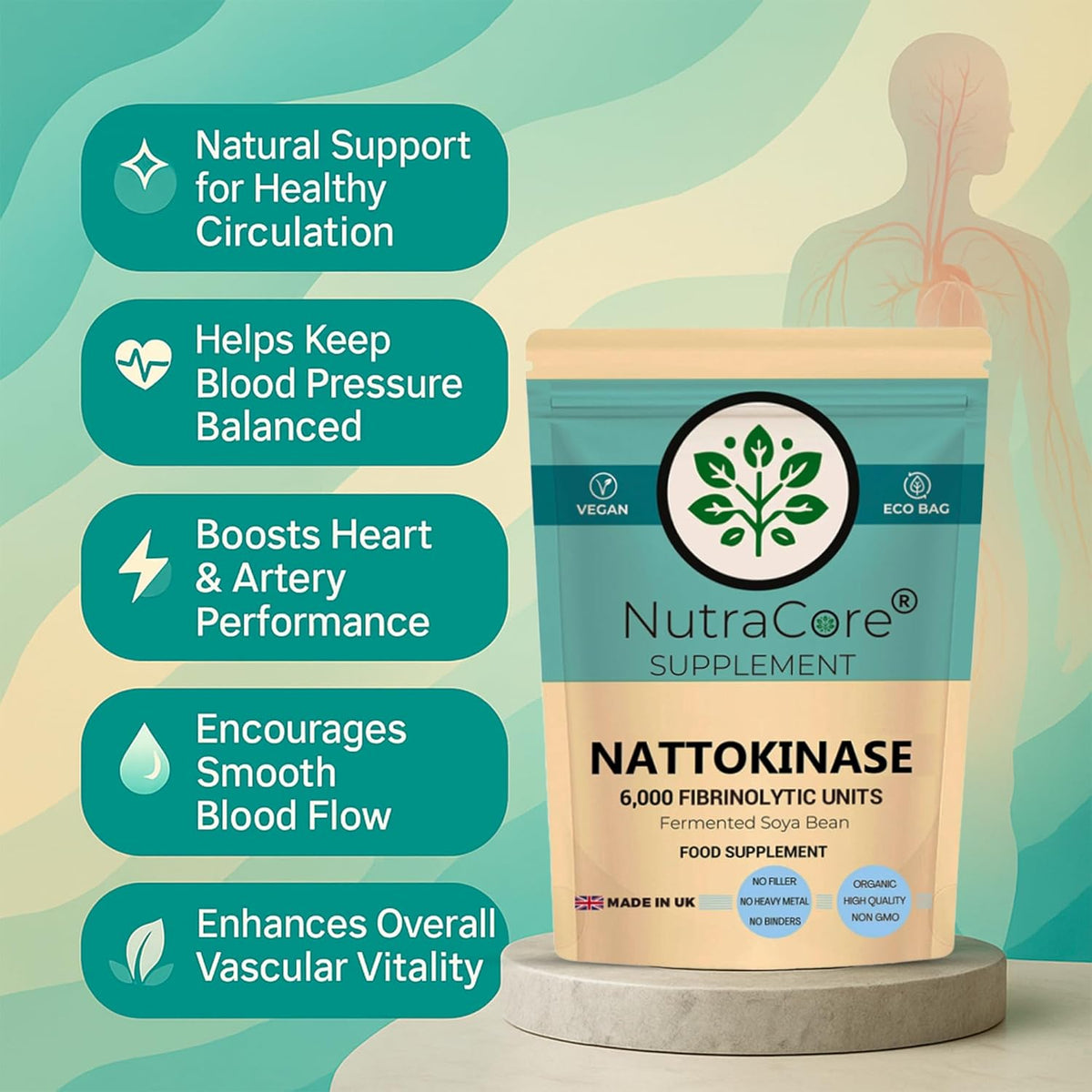 Nattokinase 6000 FU Capsules | Fermented Soy | Vegan Supplement
