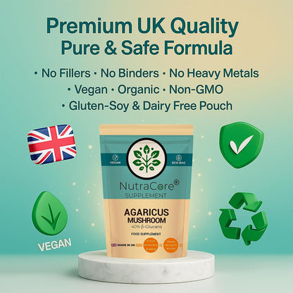 Agaricus Mushroom 4500mg Capsules | 40% Beta-Glucans | Vegan Formula