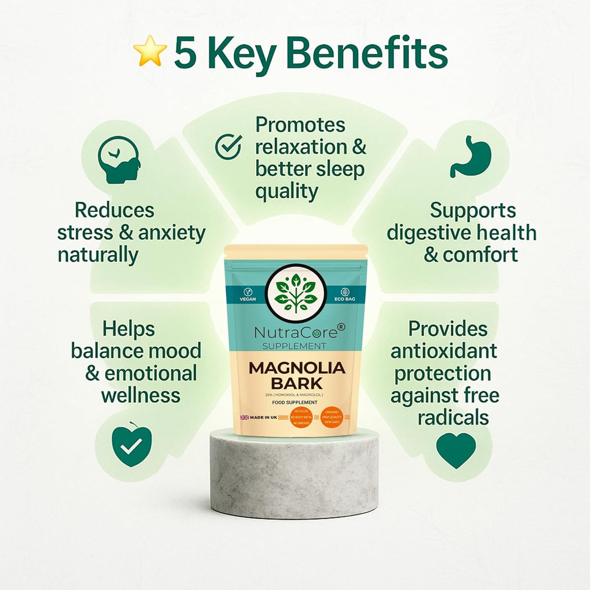 Magnolia Bark 6000mg Capsules | 25% Honokiol | Vegan Supplement