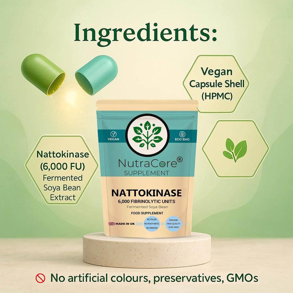 Nattokinase 6000 FU Capsules | Fermented Soy | Vegan Supplement