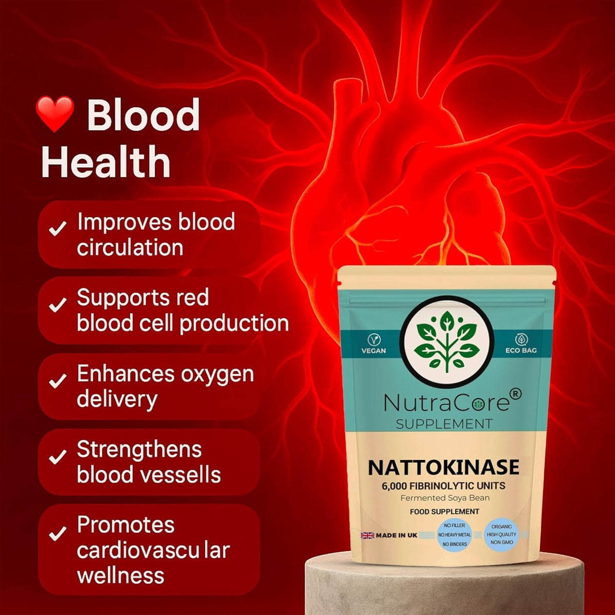 Nattokinase 6000 FU Capsules | Fermented Soy | Vegan Supplement