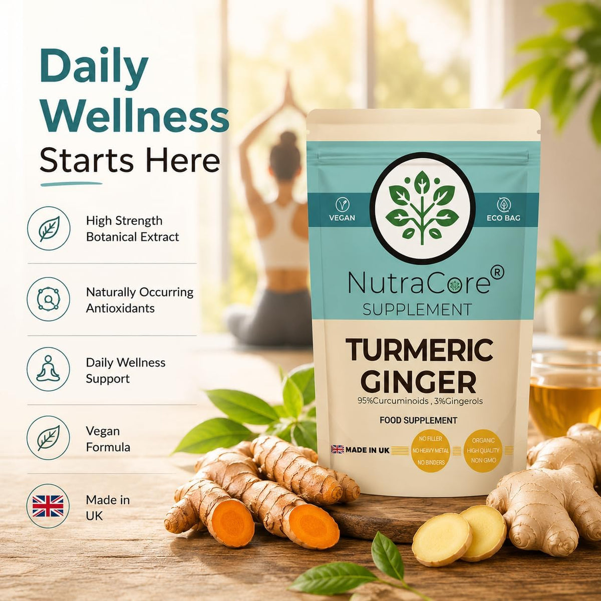 Turmeric & Ginger 500mg Capsules | Vegan Digestive & Energy Support
