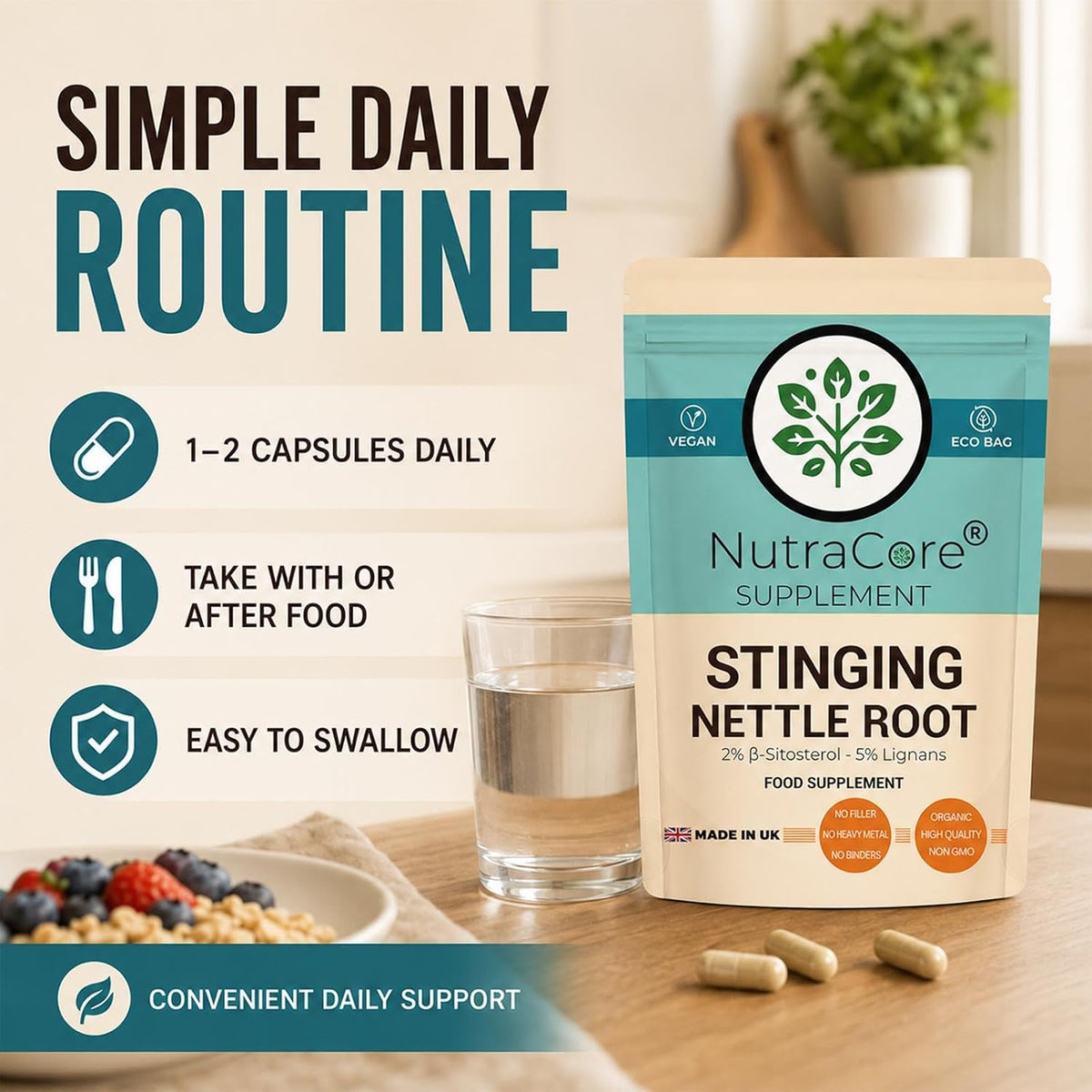 Stinging Nettle Root Capsules 5500mg (5% Lignans, 2% ß-Sitosterol) – 100% Vegan