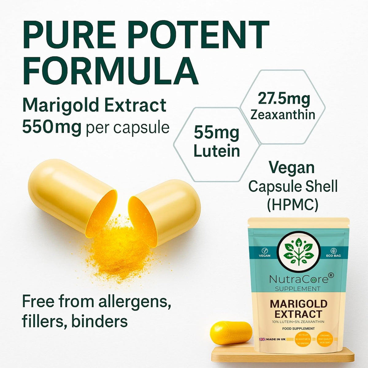 Lutein Marigold 550mg Capsules | Lutein & Zeaxanthin | Vision Support