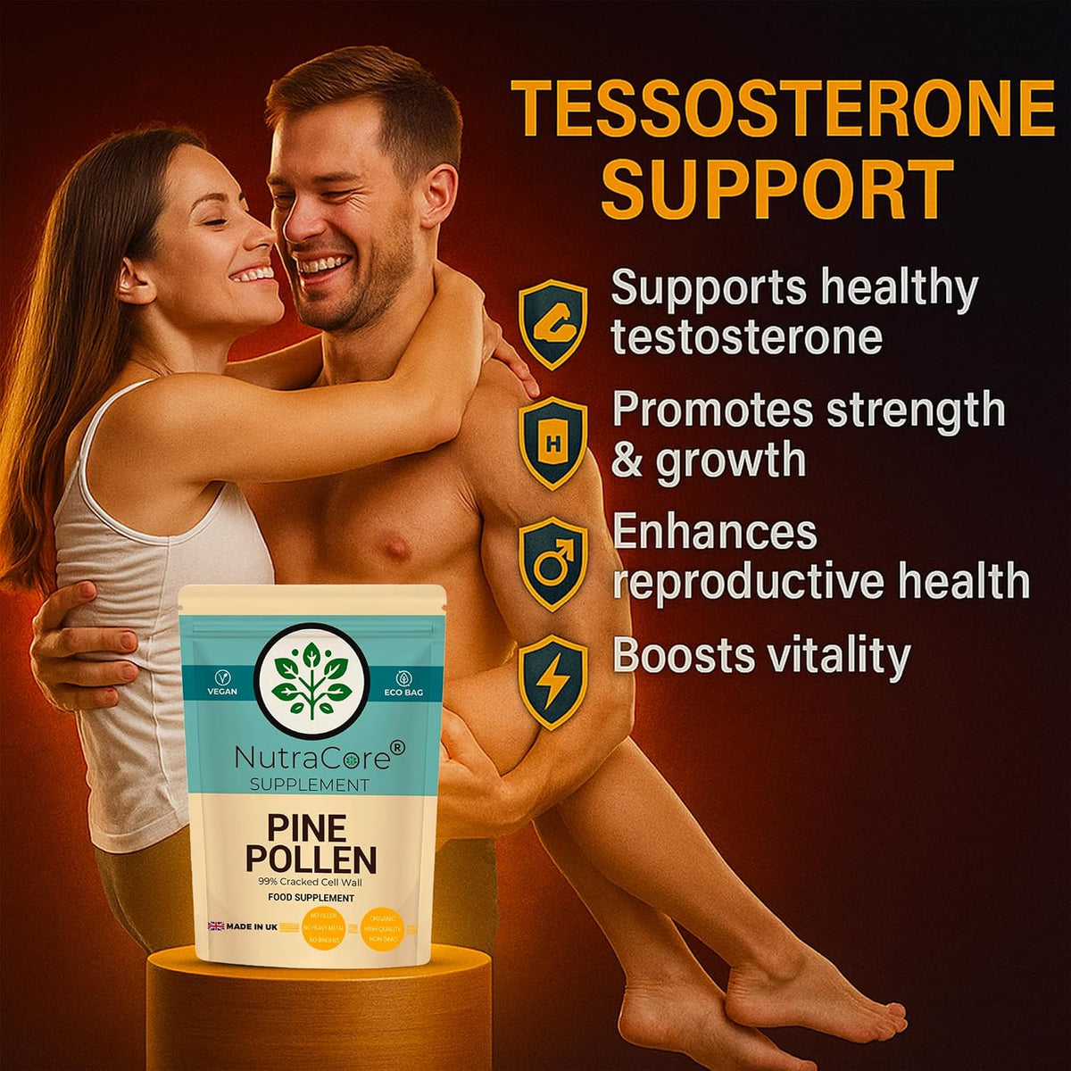 Pine Pollen Capsules 8000mg – 99% Cracked Cell Wall, Men's Wellness Support