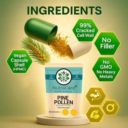 Pine Pollen Capsules 8000mg – 99% Cracked Cell Wall, Men's Wellness Support