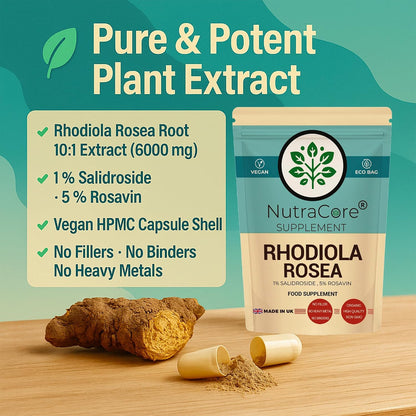Rhodiola Rosea 6000mg Capsules | Vegan Energy & Stress Support