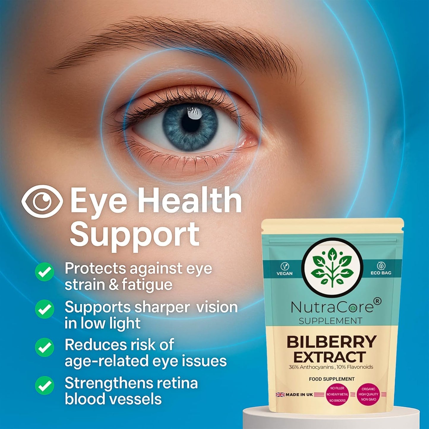 Bilberry Extract 6000mg Capsules | 36% Anthocyanins | Vegan Formula