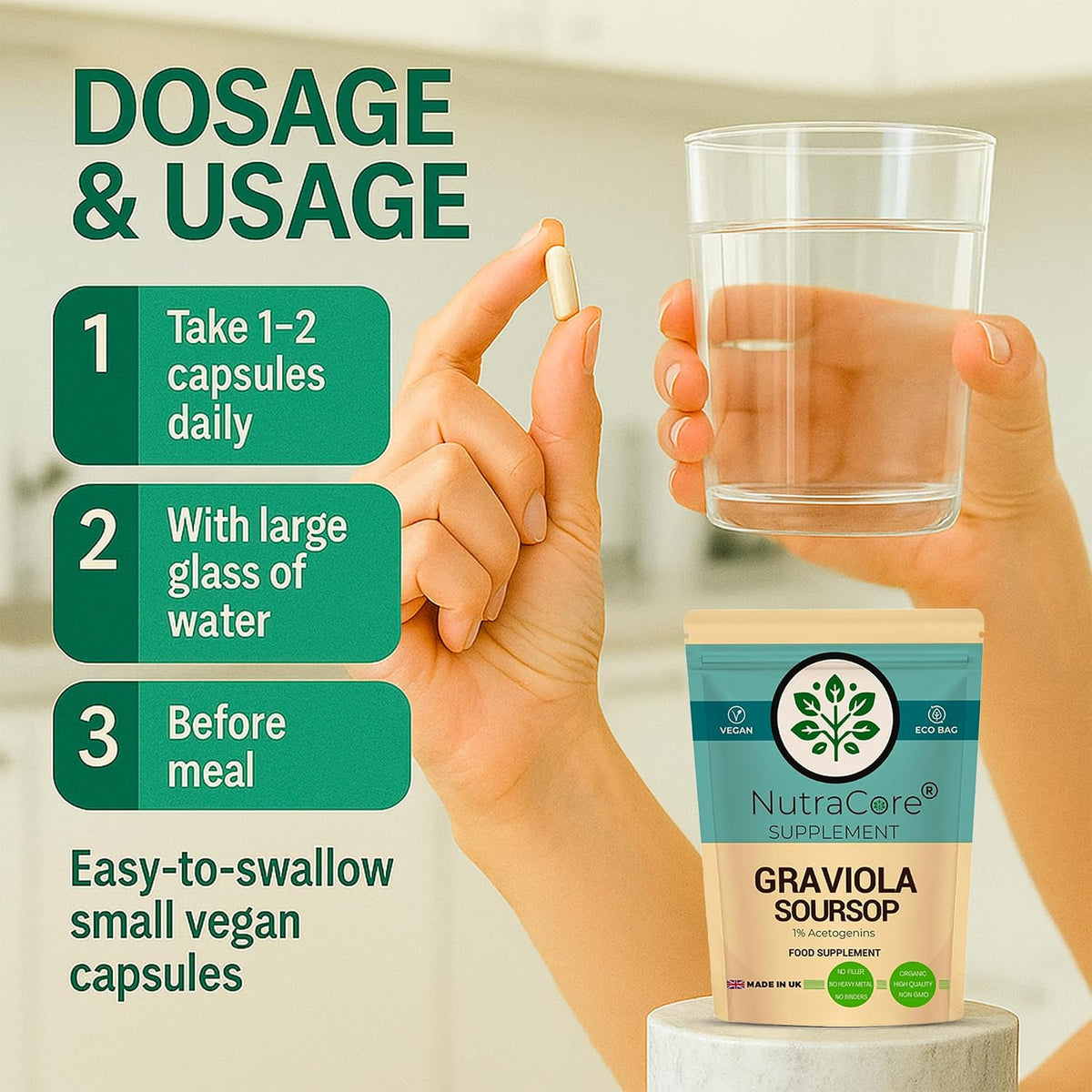 Graviola (Soursop) Fruit 6000mg Capsules | 1% Acetogenins | Vegan