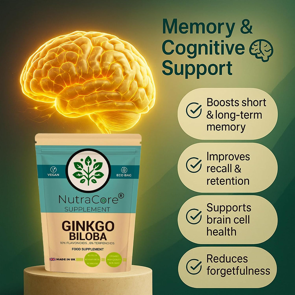 Ginkgo Biloba 5000mg Capsules | 10:1 Extract | 300mg Terpenoids | Vegan