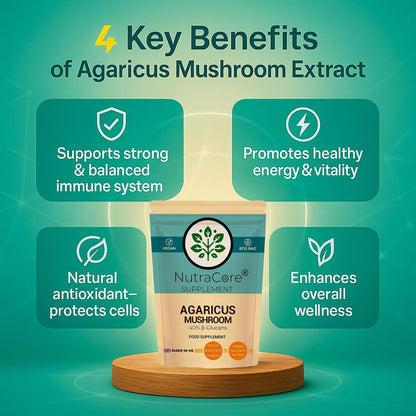 Agaricus Mushroom 4500mg Capsules | 40% Beta-Glucans | Vegan Formula