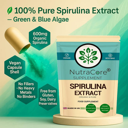Organic Spirulina 600mg Capsules | Vegan Green Superfood Supplement