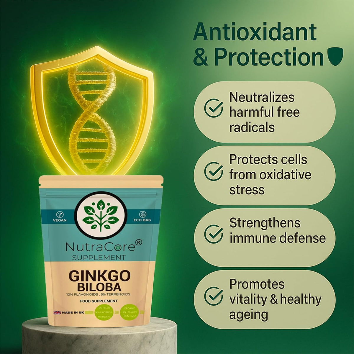 Ginkgo Biloba 5000mg Capsules | 10:1 Extract | 300mg Terpenoids | Vegan