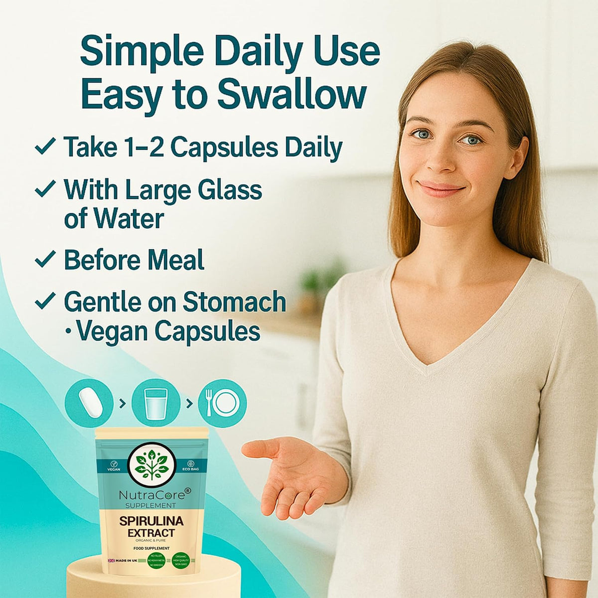Organic Spirulina 600mg Capsules | Vegan Green Superfood Supplement