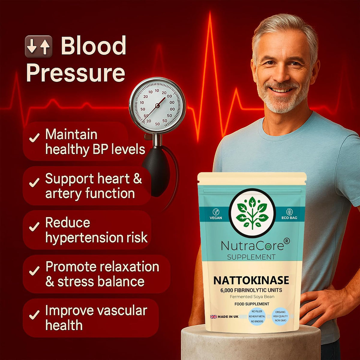 Nattokinase 6000 FU Capsules | Fermented Soy | Vegan Supplement