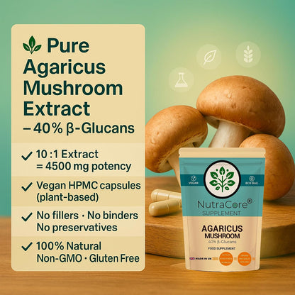 Agaricus Mushroom 4500mg Capsules | 40% Beta-Glucans | Vegan Formula