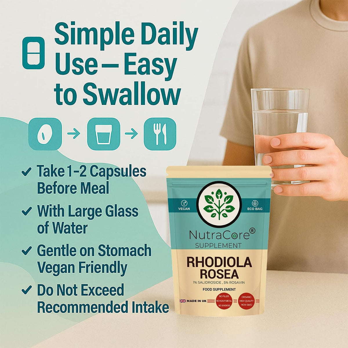 Rhodiola Rosea 6000mg Capsules | Vegan Energy & Stress Support