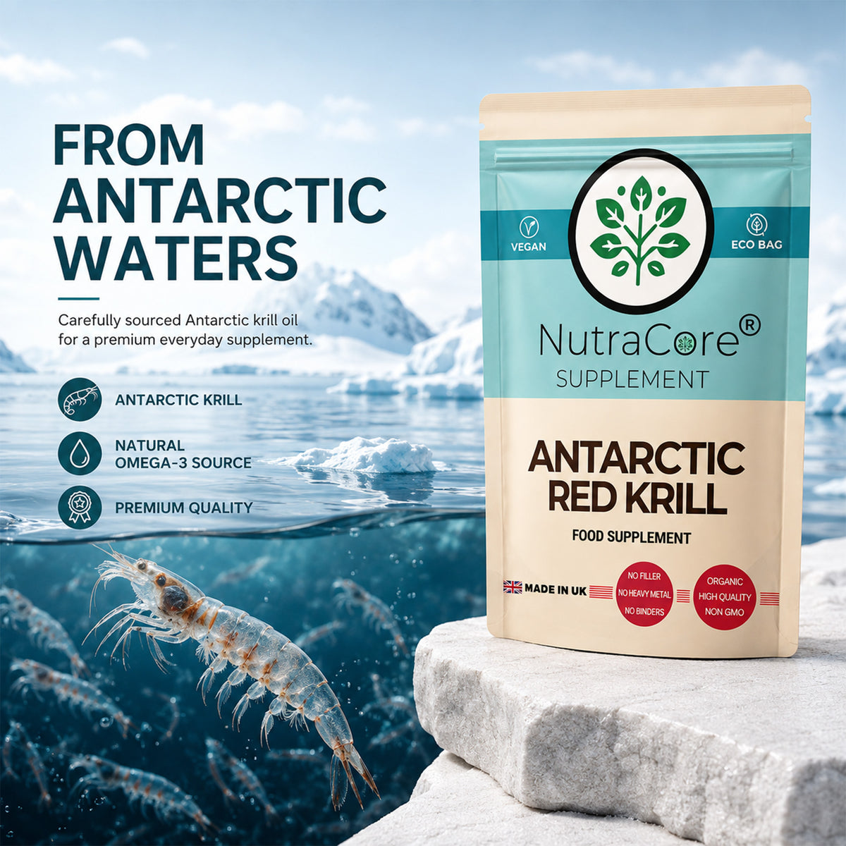Antarctic Red Krill Oil 600mg Softgels | EPA DHA Omega-3 Supplement