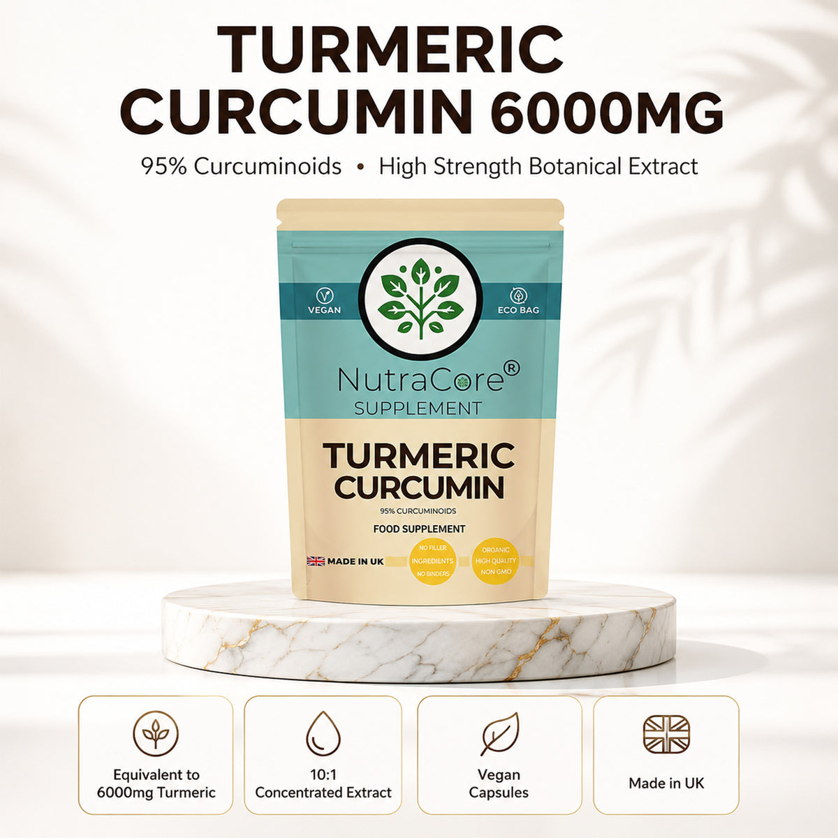 Turmeric Curcumin 6000mg Capsules | 95% Curcuminoids | Vegan Formula