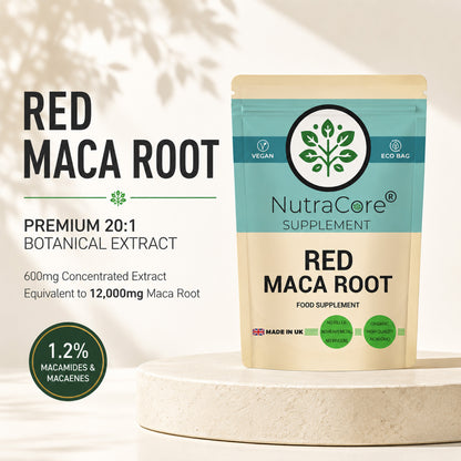 Red Maca Root 12000mg Capsules | 20:1 Extract | Vegan Supplement